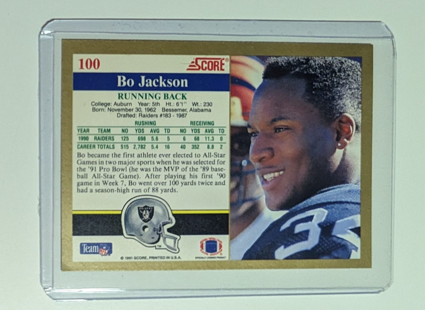 FIINR Football Card 1991 Score Bo Jackson Football Card #100 - Mint Condition