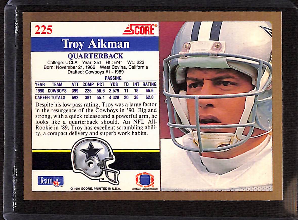 FIINR Football Card 1991 Score Troy Aikman Football Card #225 - Mint Condition