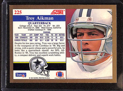 FIINR Football Card 1991 Score Troy Aikman Football Card #225 - Mint Condition