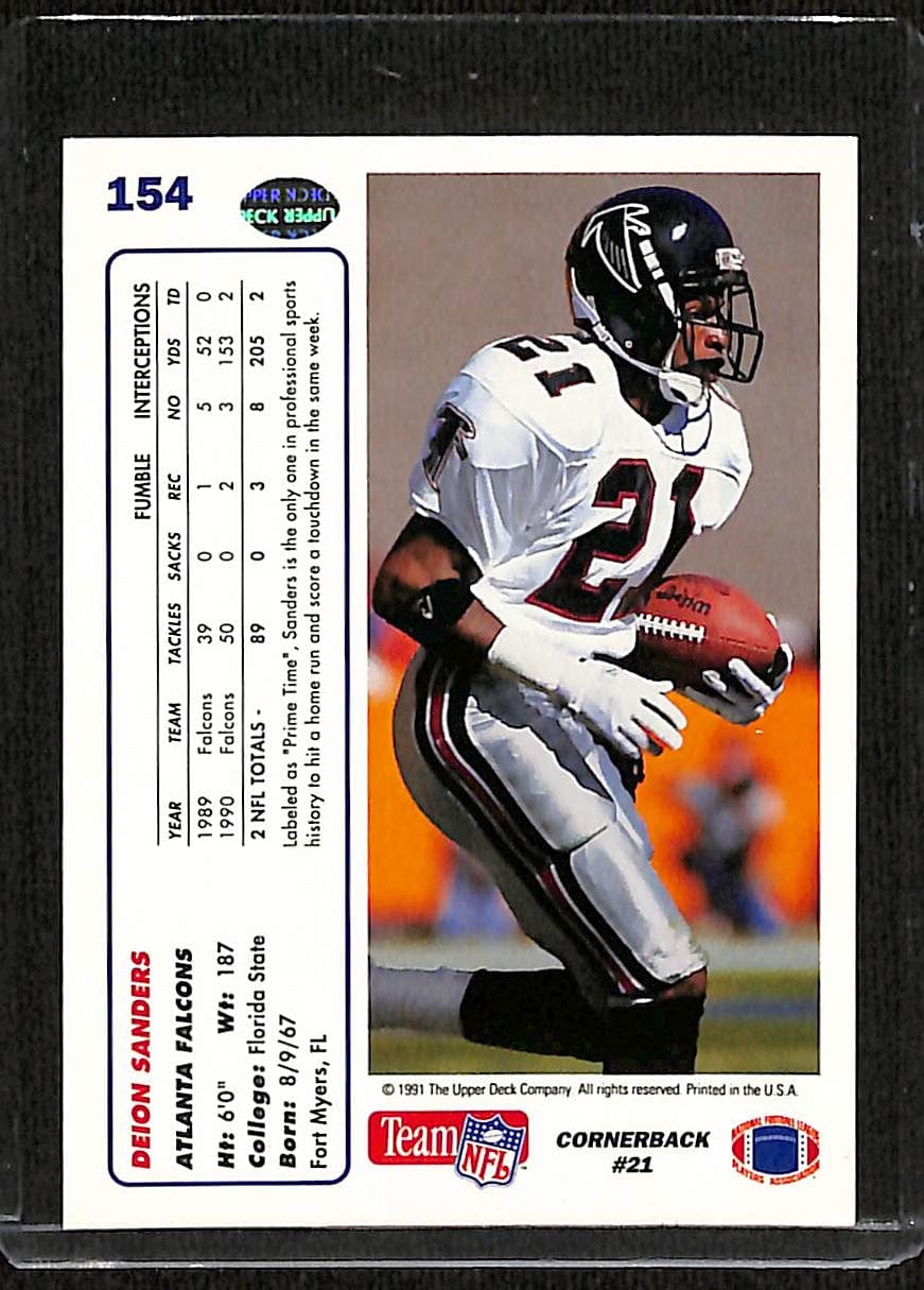 FIINR Football Card 1991 Upper Deck Deion Sanders  NFL Football Card #154 - Mint Condition