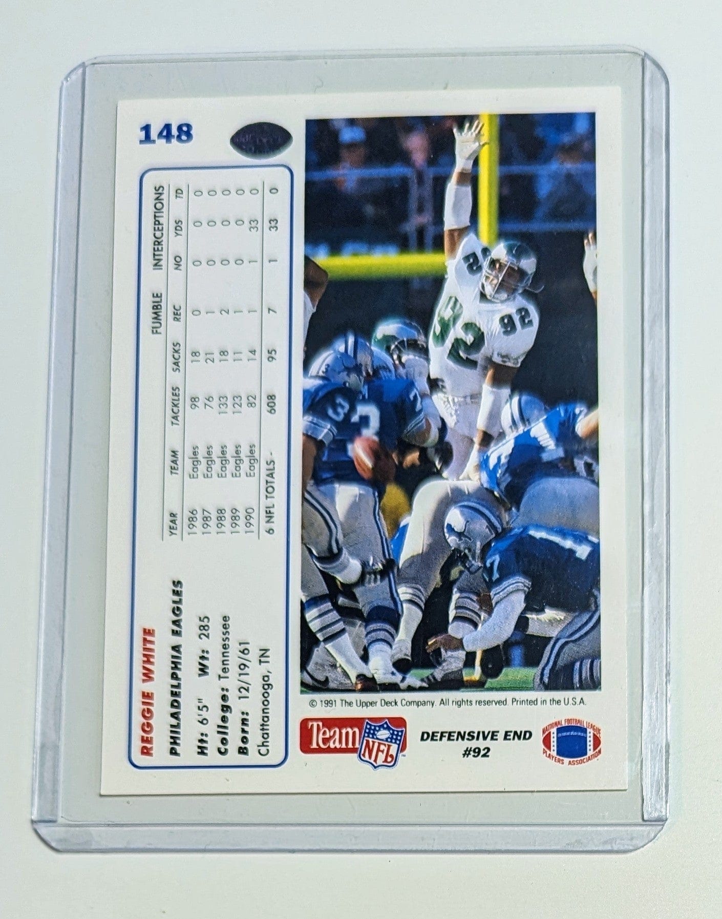 FIINR Football Card 1991 Upper Deck Reggie White Football Card #148 - Mint Condition