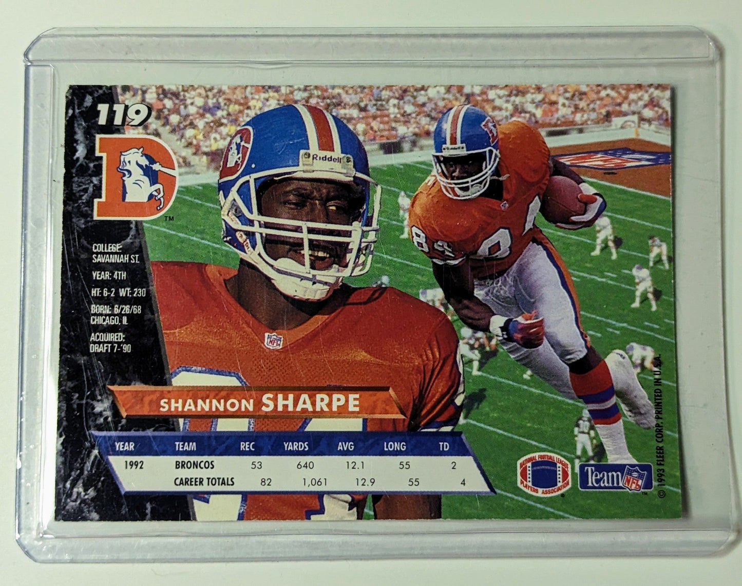 FIINR Football Card 1993 Fleer Shannon Sharpe Football Card #119 - Mint Condition
