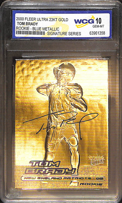 FIINR Football Card 2000 Fleer Tom Brady 23KT Gold Rookie Metallic Football Card #3877 - Rookie Card - Pristine Condition