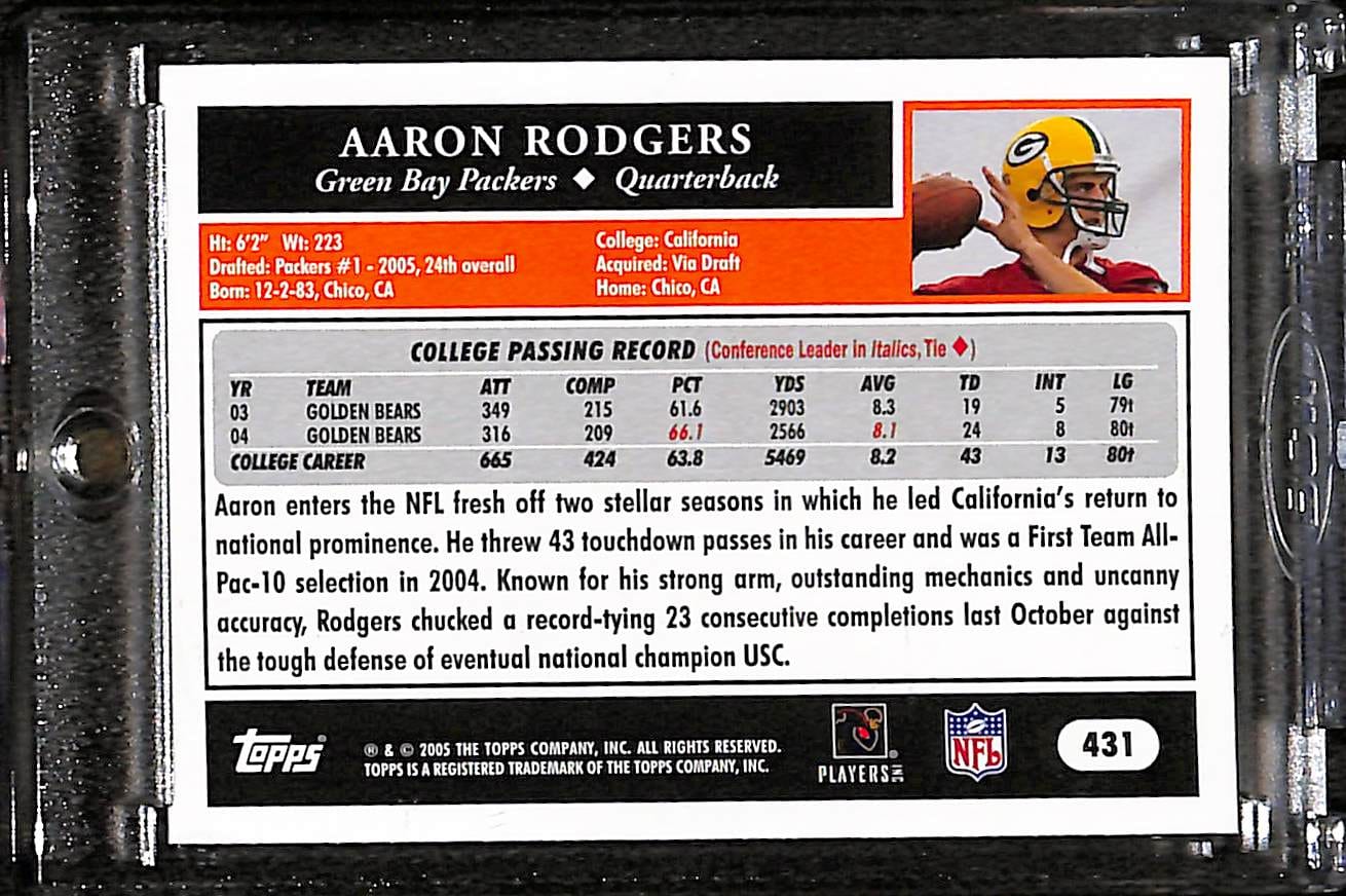 FIINR Football Card 2005 Topps 50 Years Aaron Rodgers Rookie Football Card #431 - Rookie Card - Pristine Condition