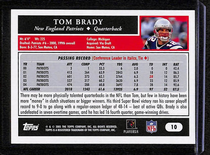 FIINR Football Card 2005 Topps 50 Years Tom Brady Football Card #10 - Pristine Condition