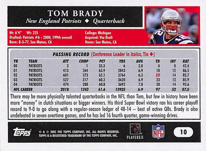 FIINR Football Card 2005 Topps 50 Years Tom Brady Football Card #10 - Pristine Condition