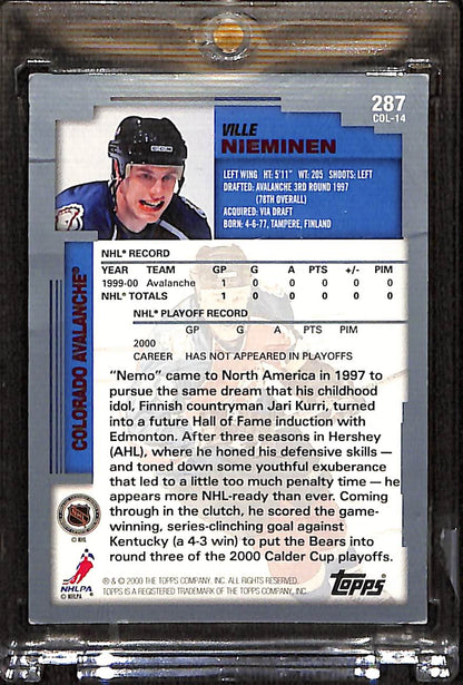 FIINR Hockey Card 2000 Topps Ville Nieminen Signed NHL Hockey Rookie Card #287 - Signed - Rookie Card - Mint Condition