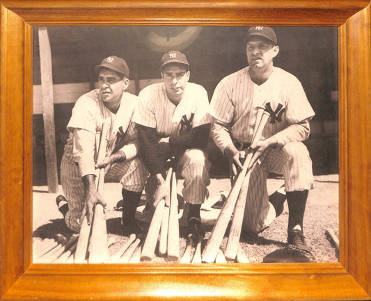 FIINR Other Sports Memorabilia 1930s Framed Photograph of Joe Dimaggio, Ted Williams & Yogi Berra - Vintage New York Yankees