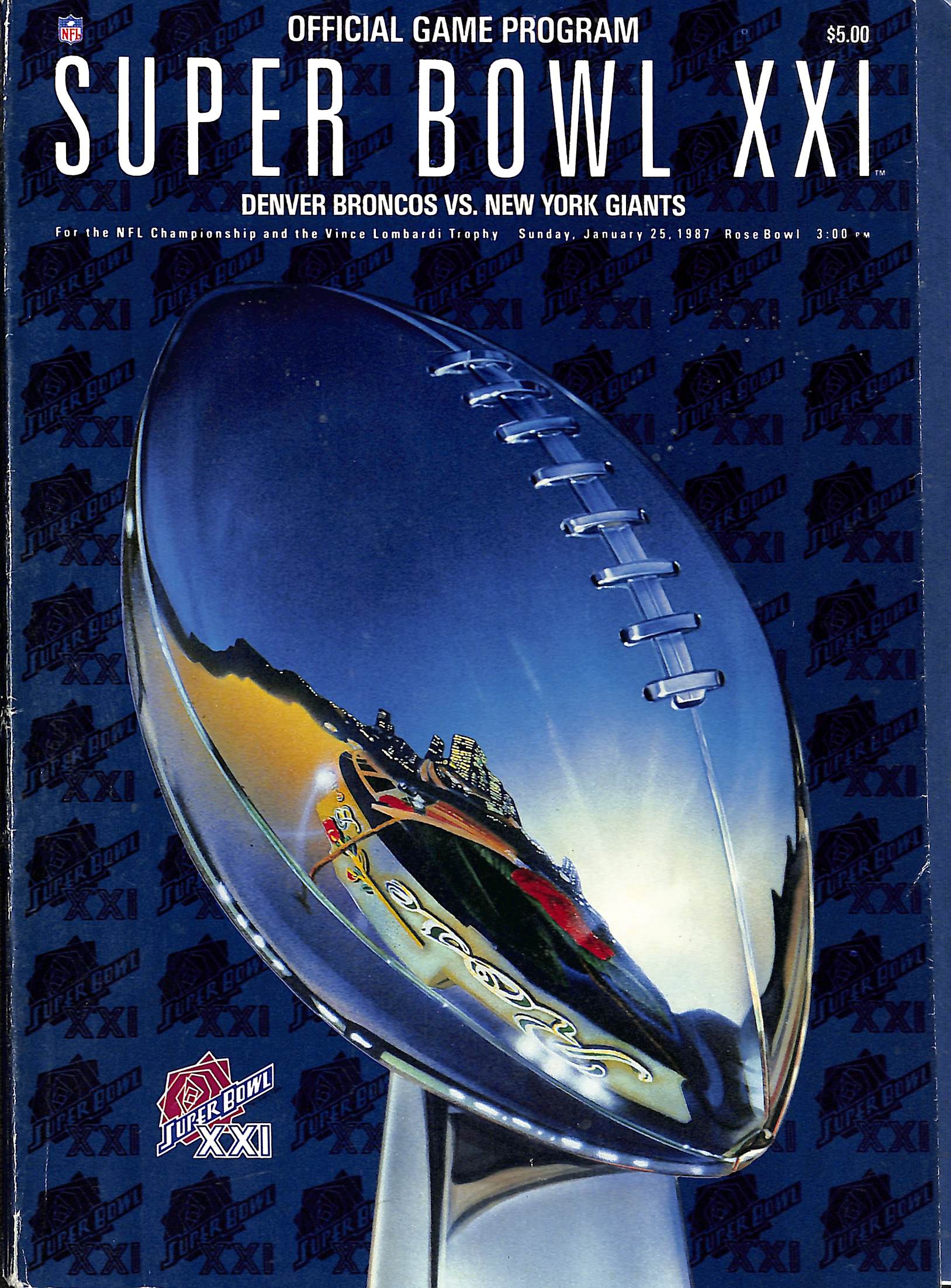 FIINR Other Sports Memorabilia 1987 Super Bowl 21 Real Game Program - Vintage Super Bowl XXI Rose Bowl Stadium Denver Broncos Vs New York Giants -