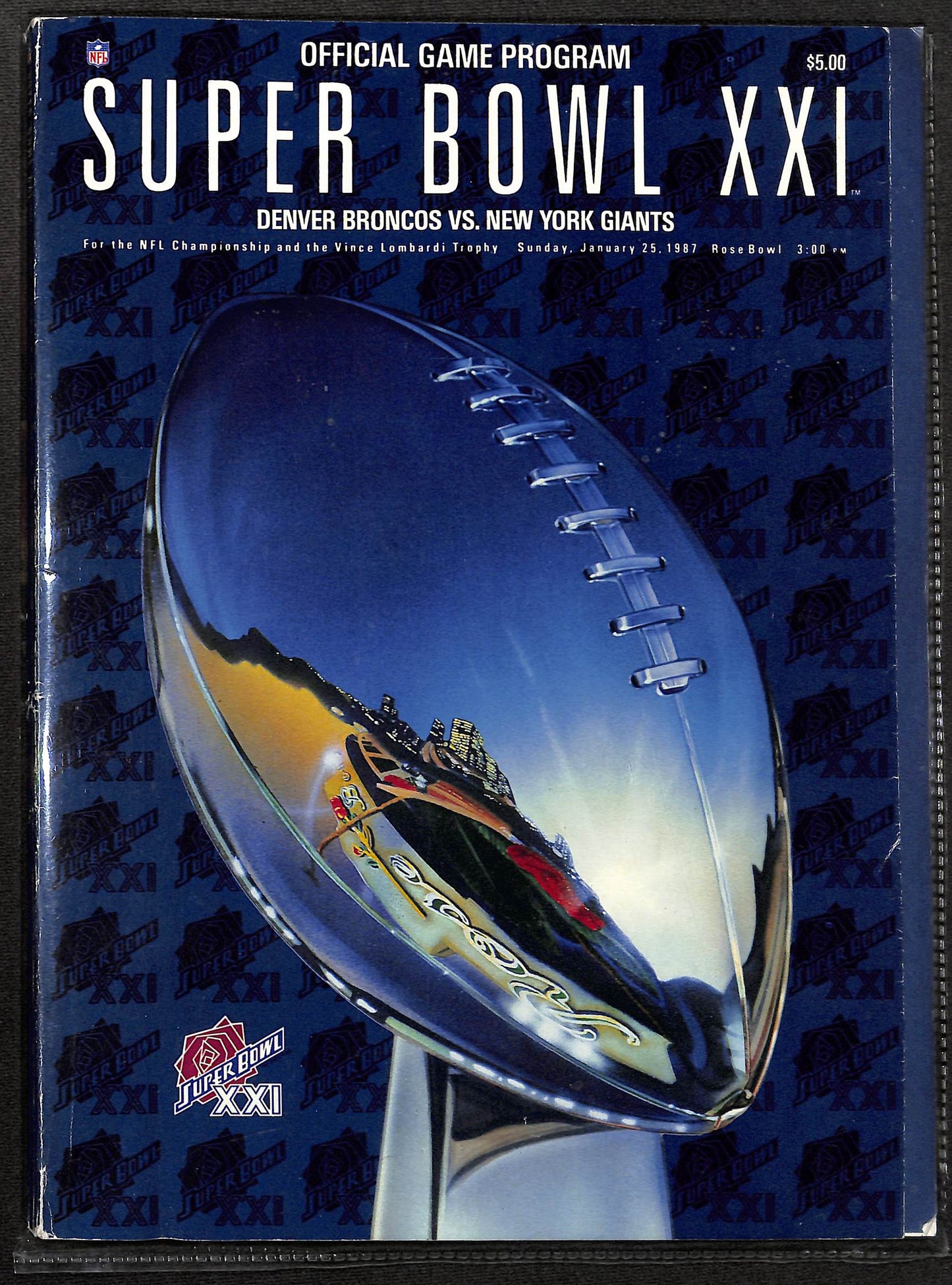 FIINR Other Sports Memorabilia 1987 Super Bowl 21 Real Game Program - Vintage Super Bowl XXI Rose Bowl Stadium Denver Broncos Vs New York Giants -