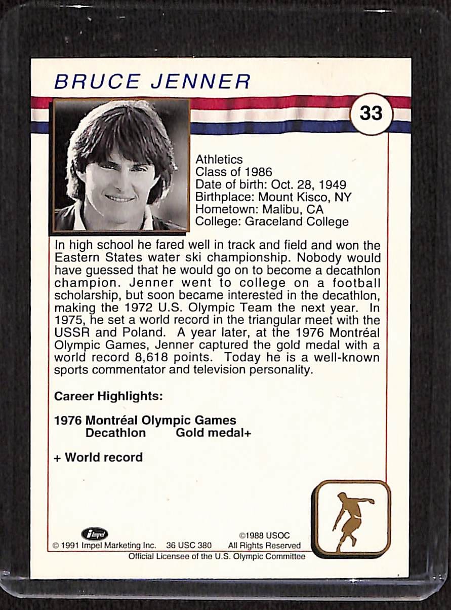 FIINR US Olympic Cards 1991 Bruce Caitlyn Jenner US Olympic Trading Card #33 - Mint Condition