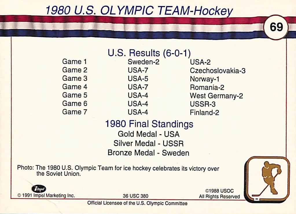 FIINR US Olympic Cards 1991 The 1980 US Olympic Hockey Team Trading Card #69 - Mint Condition